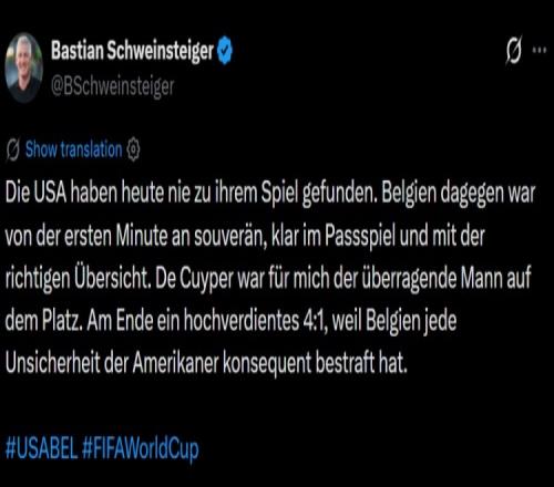 米兰官网_米兰官网_适配浏览通道：施魏因施泰格社媒：美国队始终未进入状态德克伊珀是全场最佳（封面配图）